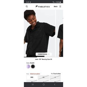 New 2X Fabletics Black Island Terry Boxy Button Up Shirt Top Blouse Short Sleeve